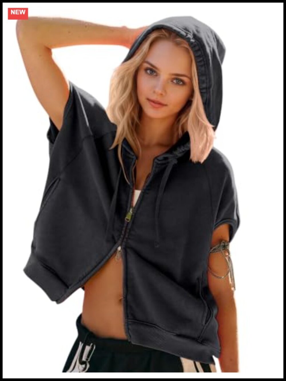 Womens Oversized Sleeveless Zip Up Hoodie Sweatshirt Vest with Pockets